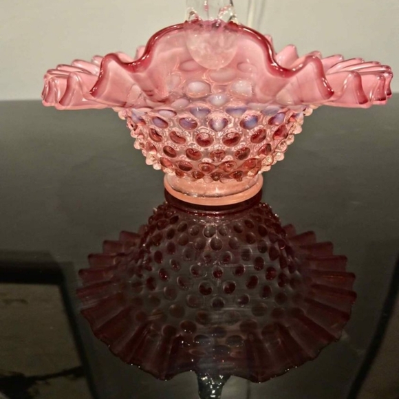 Fenton BASKET Cranberry Opalescent Hobnail